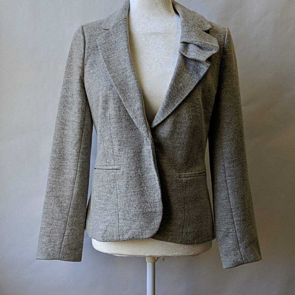 Anthropologie wool blazer ruffle collar Elevenses